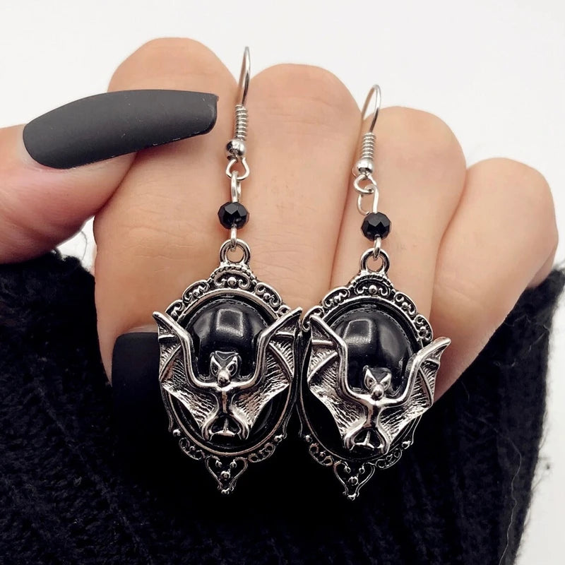 Cute Bat Earrings | Black Bat Wings Vampire Jewelry | Vampire Goth Earrings Dangle | Halloween Gothic Aesthetic Earrings