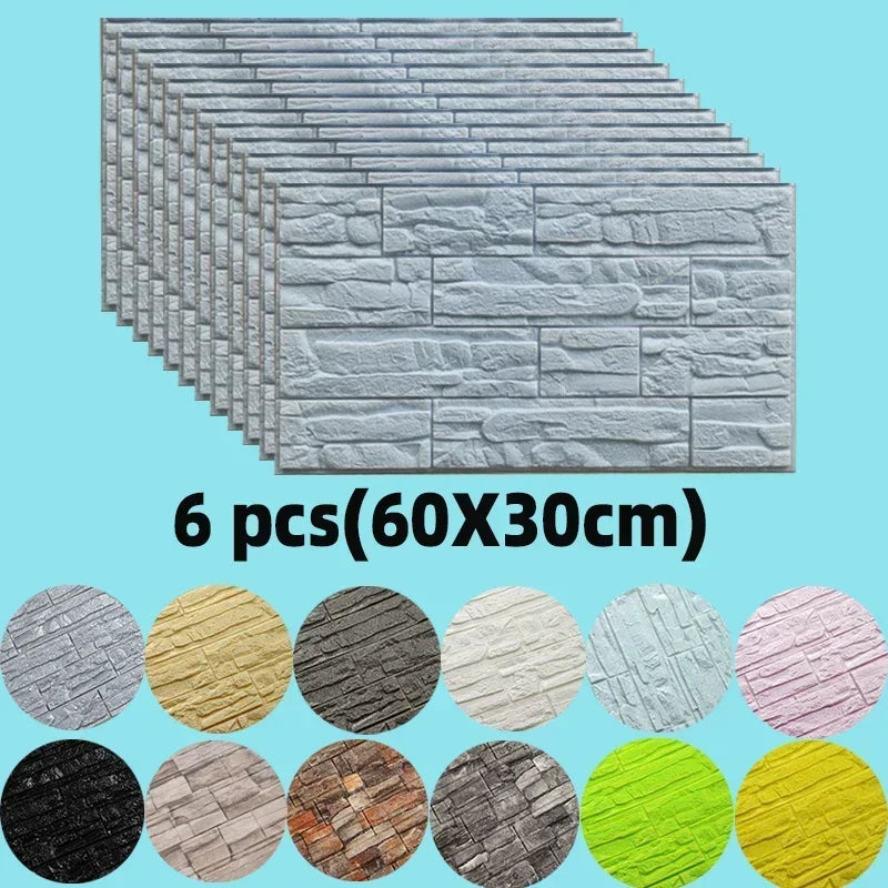 6pcs 3D Foam Wall Panels Self-Adhesive Sticker Waterproof Wallpaper Home Living Room Decor Bathroom Kitchen Decoration Wallpaper