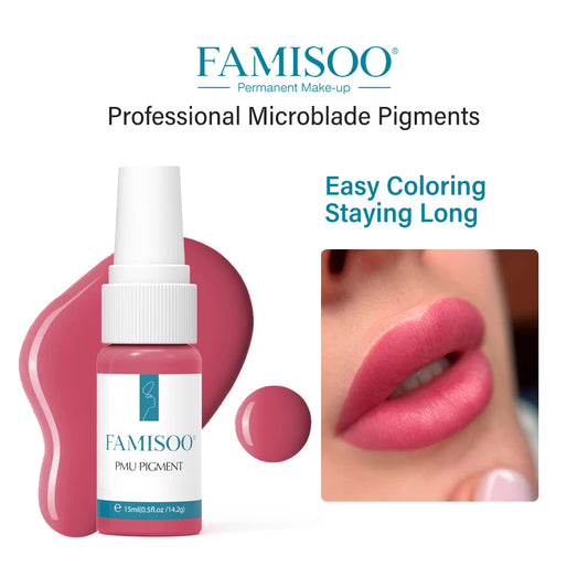 15ML FAMISOO Henna Lip Tattoo Ink Professional Permanent Makeup Pigment Rose Pink Lips Pigments Micropigmentation Tattoo Supplie