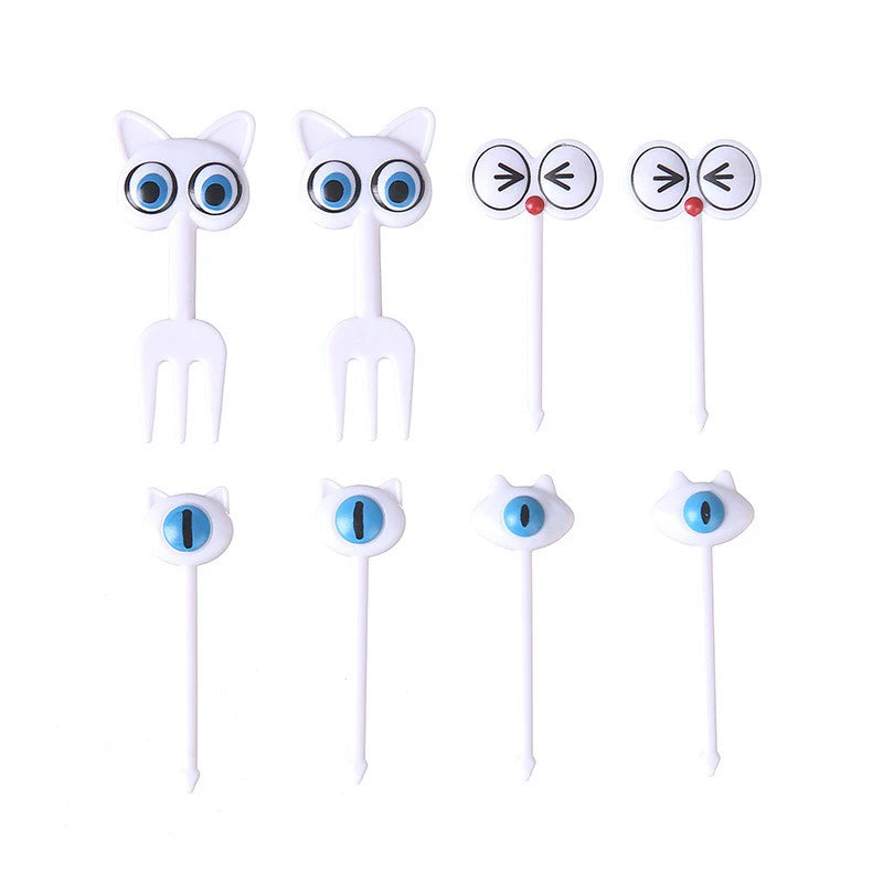 8Pcs/Set Food Fruit Fork Sticks Mini Cute Cartoon Eyes Decoration for Lunch Bento Box Buffet Sandwich Rice Ball Party Decor