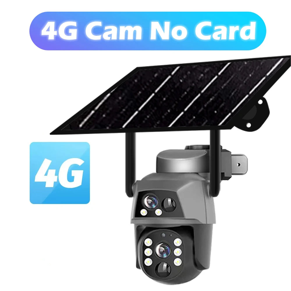4G Solar Camera Outdoor Dual Lens 8MP 4K WiFi PTZ IP Security Camara With Solar Panel CCTV Built in Battery Auto Tracking Cam