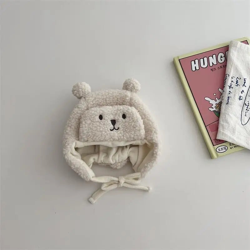 Cartoon Bear Plush Baby Hat Winter Polar Fleece Beanie Cap for Infant Korean Cute Warm Thicken Cotton Kids Ear Protection Hats