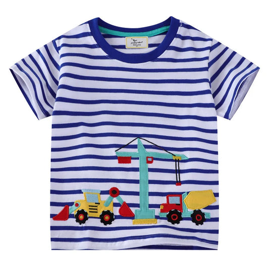 Jumping Meters 2-7T New Arrival Striped Cars Baby Girls Tees Cotton Summer Toddler Clothes Kids Tops Children's Tshirts