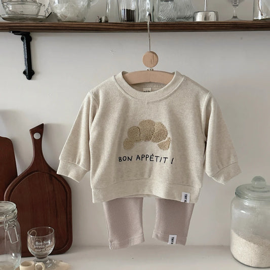 Autumn New Baby Clothing Infant Clothes Sets Cow Horn Bun Towel Embroidery Top+Striped Pants Set Newborn Baby Outfit