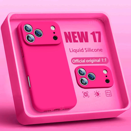 New 17 Series Official Silicone Soft Case for iPhone 17 Air 16 15 14 13 12 11 Pro Max Plus Solid Color Protect Shockproof Cover