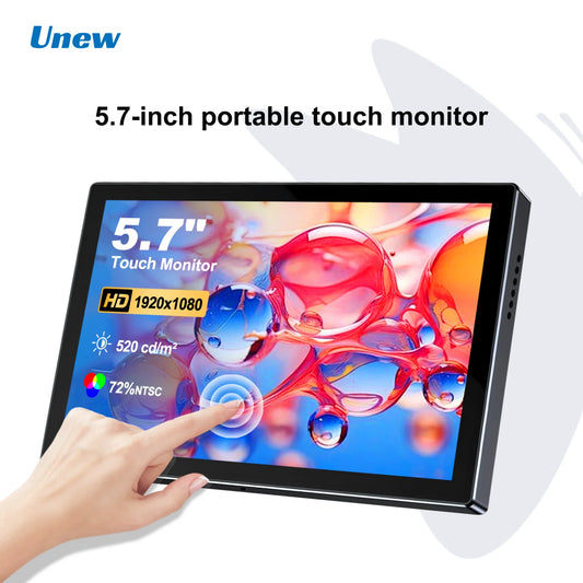Unew 5.7" Portable Monitor 1920x1080 60Hz Touchscreen Display 2 Type-C USB HDMI Mini Screeen for CCTV Car Motorcycle Computer