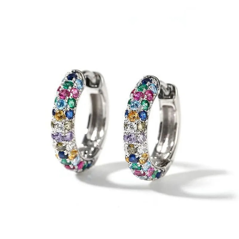 Fashion silver color Round Mini Earrings Set Half Hoop Colorful Zircon Ladies Luxury Jewelry Hoop Earrings