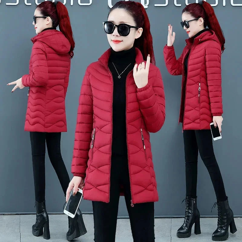 New Women Cotton Coat Autumn Winter Jacket Coat Middle-Aged Elderly Mothers Padded Hooded Keep Warm Down Cotton Overcoat Parkers