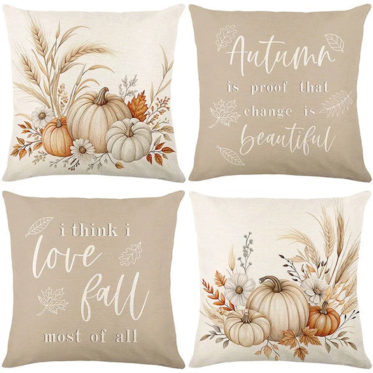 Thanksgiving Harvest Festival Throw Pillow Cover 18x18in with Straw and Pumpkin Pattern for Fall Thanksgiving Decor Living Room