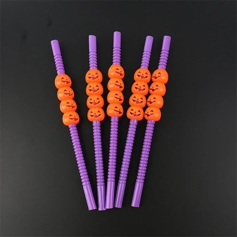 5Pcs Halloween Straws Home Party Halloween Decoration Holiday Bar Party Decoration Halloween Cartoon Skull/pumpkin Straws