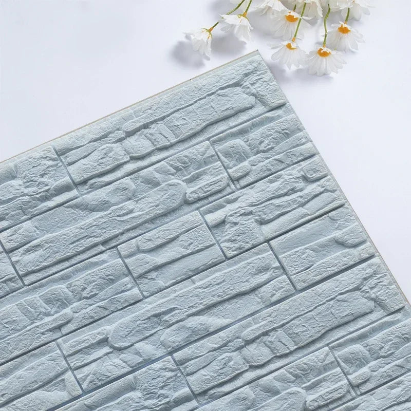 6pcs 3D Foam Wall Panels Self-Adhesive Sticker Waterproof Wallpaper Home Living Room Decor Bathroom Kitchen Decoration Wallpaper