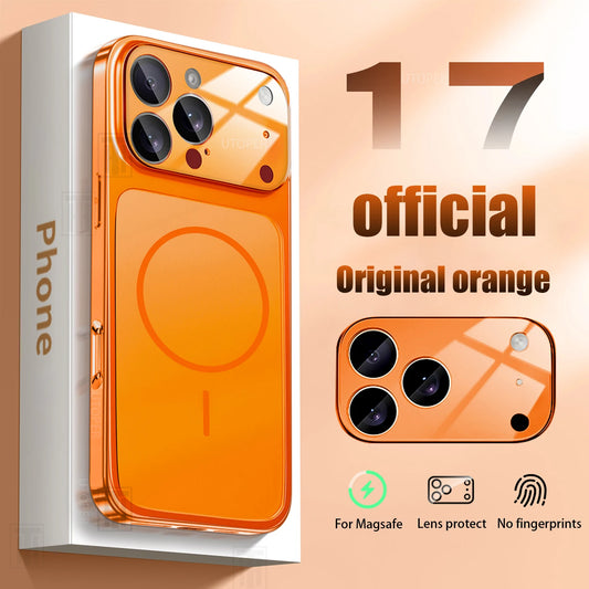 Luxury Large Frame Glass Lens Protect New Phone Case for iPhone 17 Air 16 15 14 13 Pro Max 17 Pro Magsafe Magnetic PC Hard Cover