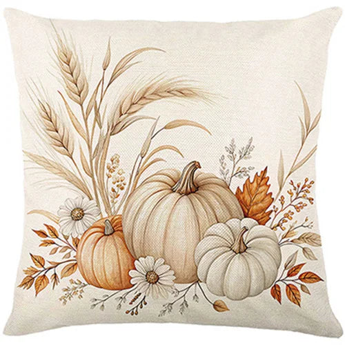 Thanksgiving Harvest Festival Throw Pillow Cover 18x18in with Straw and Pumpkin Pattern for Fall Thanksgiving Decor Living Room