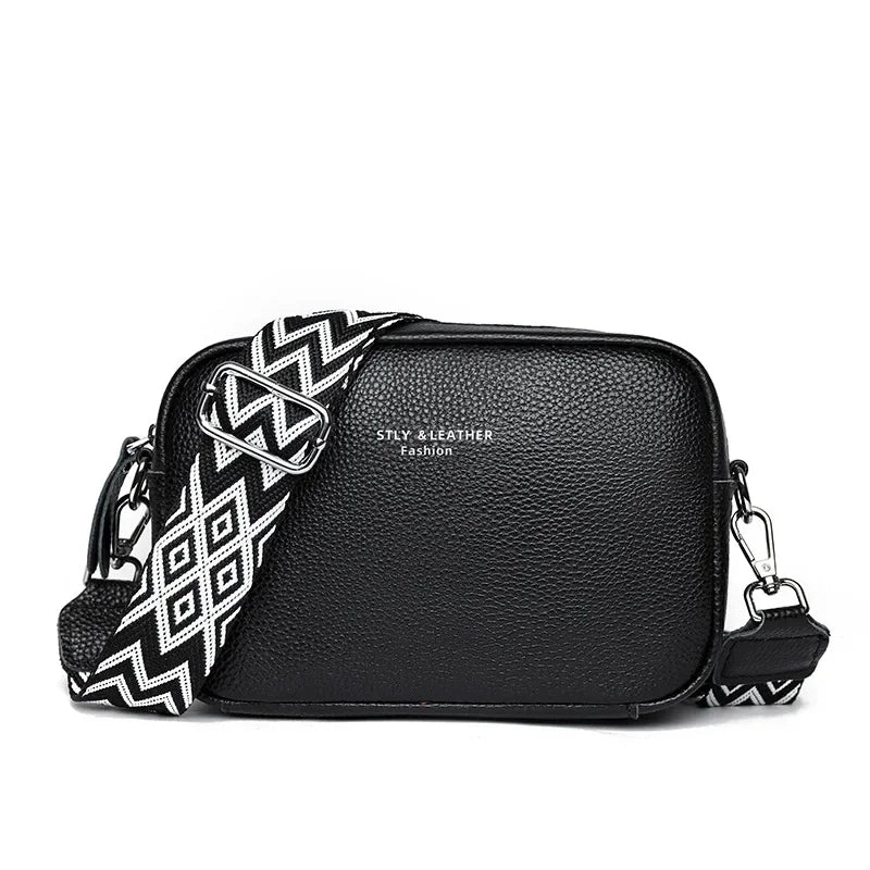 100% Genuine Leather Women Shoulder Bag 2025 New High Quality Cowhide Female Crossbody Bags Wide Shoulder Strap Girls Handbag