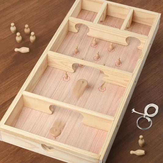 Custom logo retro gyro spinning mini bowling board large tabletop wooden toy family party table game