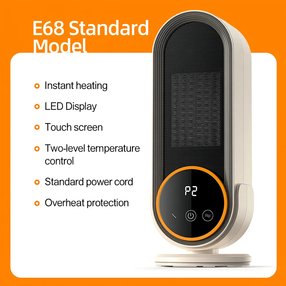 PTC Ceramic Space Heater E68/E68S Desktop Fan Heater 1200W With LED Display Touch/Remote Control Tip-Over Overheat Protection