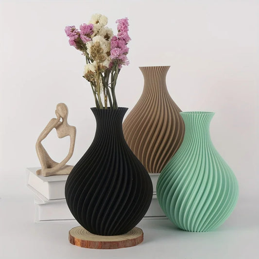 3D Printed Art Vase with Retro Textured Design - High-Quality Plastic, Durable and Resistant