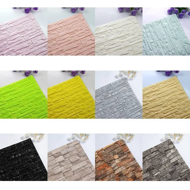 6pcs 3D Foam Wall Panels Self-Adhesive Sticker Waterproof Wallpaper Home Living Room Decor Bathroom Kitchen Decoration Wallpaper