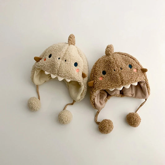 Cartoon Baby Plush Hat Winter Polar Fleece Infant Ear Protection Cap Cute Shark Kids Earflap Hats Boy Girl Warm Beanies