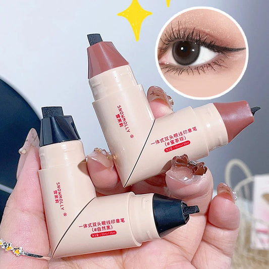 Double Ended Seal Eyeliner Waterproof, Long-lasting and Sweat-proof Eyeliner Stamp Pen Natural Black Quick-drying Lazy Eye Liner