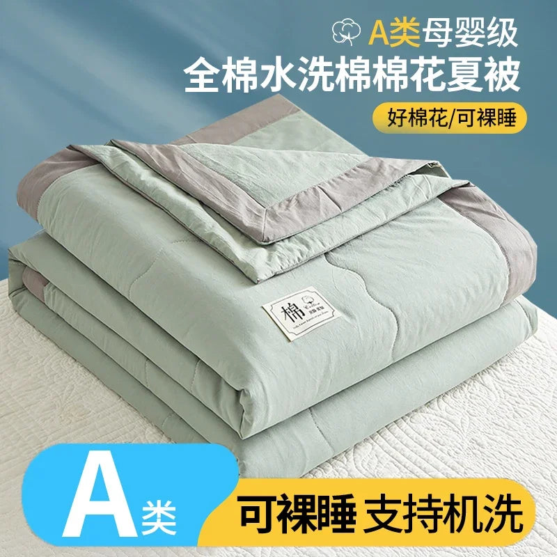 Inside Outside 100% Cotton Summer Quilt Pure Cotton Air Conditioning Duvet Soft Skin-friendly Breathable Thin Blanket Comforter