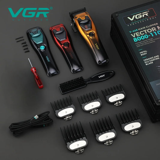VGR Hair Clippers Vector Motor Professional Hair Cut Machine 11000RPM Electric Clippers Adjustable Metal Trimmers for Men V-668