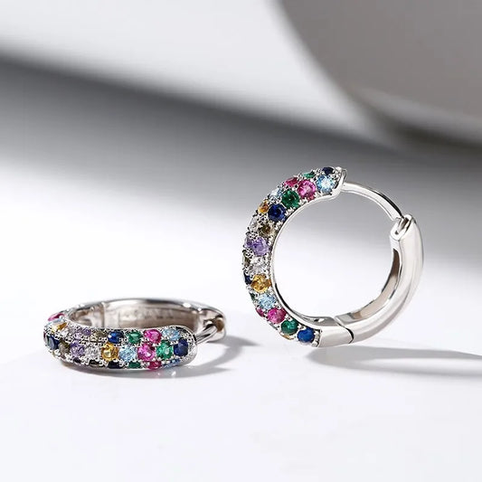 Fashion silver color Round Mini Earrings Set Half Hoop Colorful Zircon Ladies Luxury Jewelry Hoop Earrings