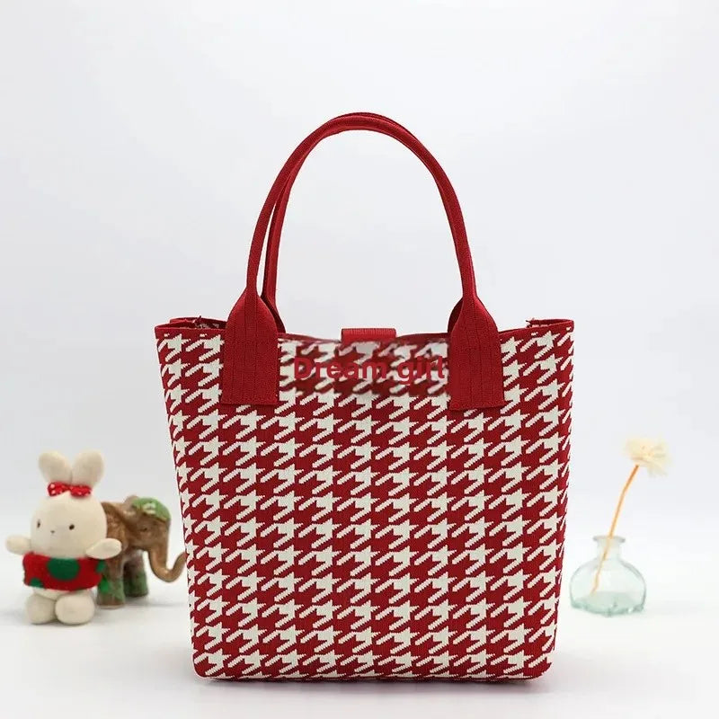 New Knitted Large Capacity Simple Stylish Handbag Customizable Personality Weave Bag Commuter Friendly Birdseye Pattern