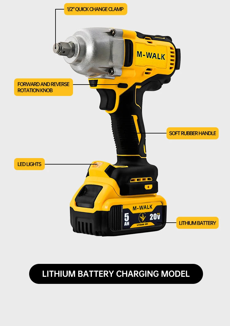 Brushless Impact Wrench 812N.m High Torque Cordless Electric Power Tool for Auto Repair/Construction For DeWalt 20V Battery Pin