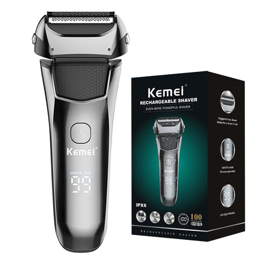 Original Kemei Wet Dry Waterproof LCD Display Electric Shaver Beard Electric Razor For Men Facial Shaving Machine Rechargeable