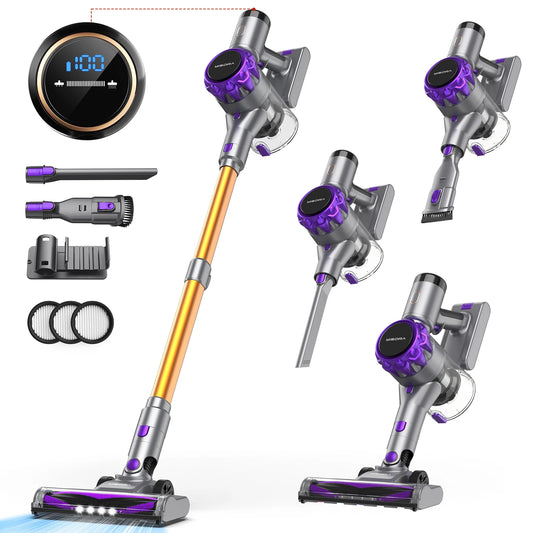 YISORA Cordless Vacuum Cleaner, 30Kpa 55Mins Running Time Wireless Vacuum Cleaner with Touchscreen for Pet Hair, Carpet