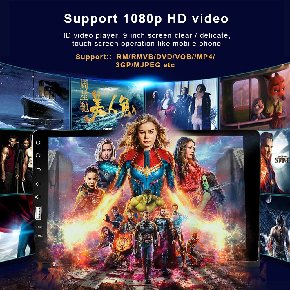 Hikity 9" Touch Screen Universal 1 din Car MP5 Player Bluetooth FM Radio Receiver Autoradio Support Rear View Camera TF/USB