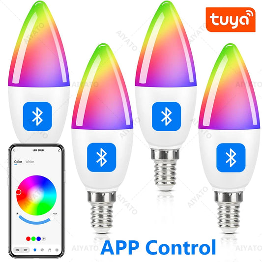 Tuya Bluetooth Smart E14 5W Candle Light Lamps RGBCW 220V Dimming Color Change Atmosphere Group Control Timing Smart Life APP