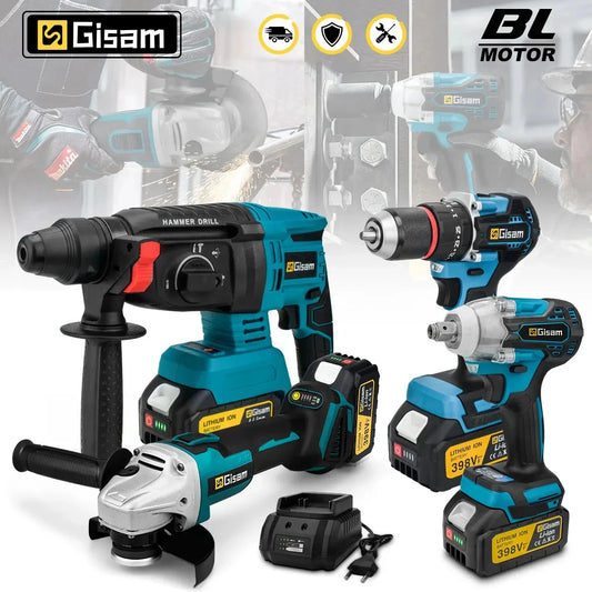Gisam Brushless Power Tools Sets Electric Impact Wrench Electirc Drill Angle Grinder Electric Hammer For Makita 18v Battery Pins