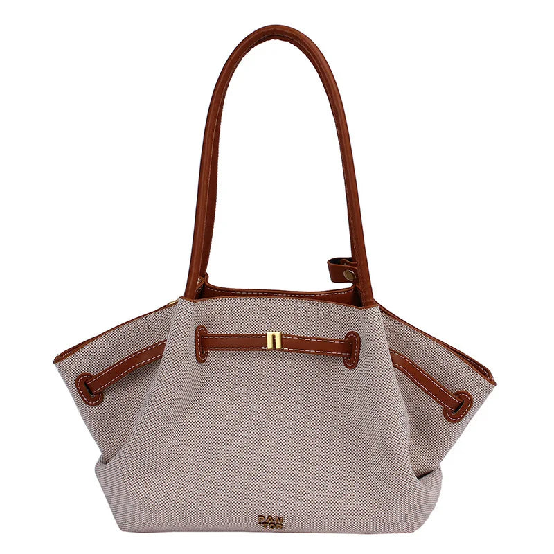 Luxury Canvas Dumpling Handbag Vintage Large Capacity Tote Bag Brand Pleated Drawstring Design Versatile Fashion Shoulder Purse