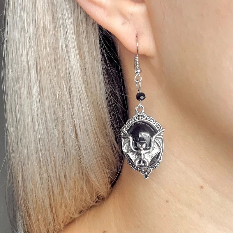 Cute Bat Earrings | Black Bat Wings Vampire Jewelry | Vampire Goth Earrings Dangle | Halloween Gothic Aesthetic Earrings