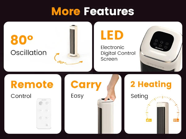 AIRMATE 25" Space Heater for Indoor Use Large Room, Ceramic Tower Electric Heater with Thermostat