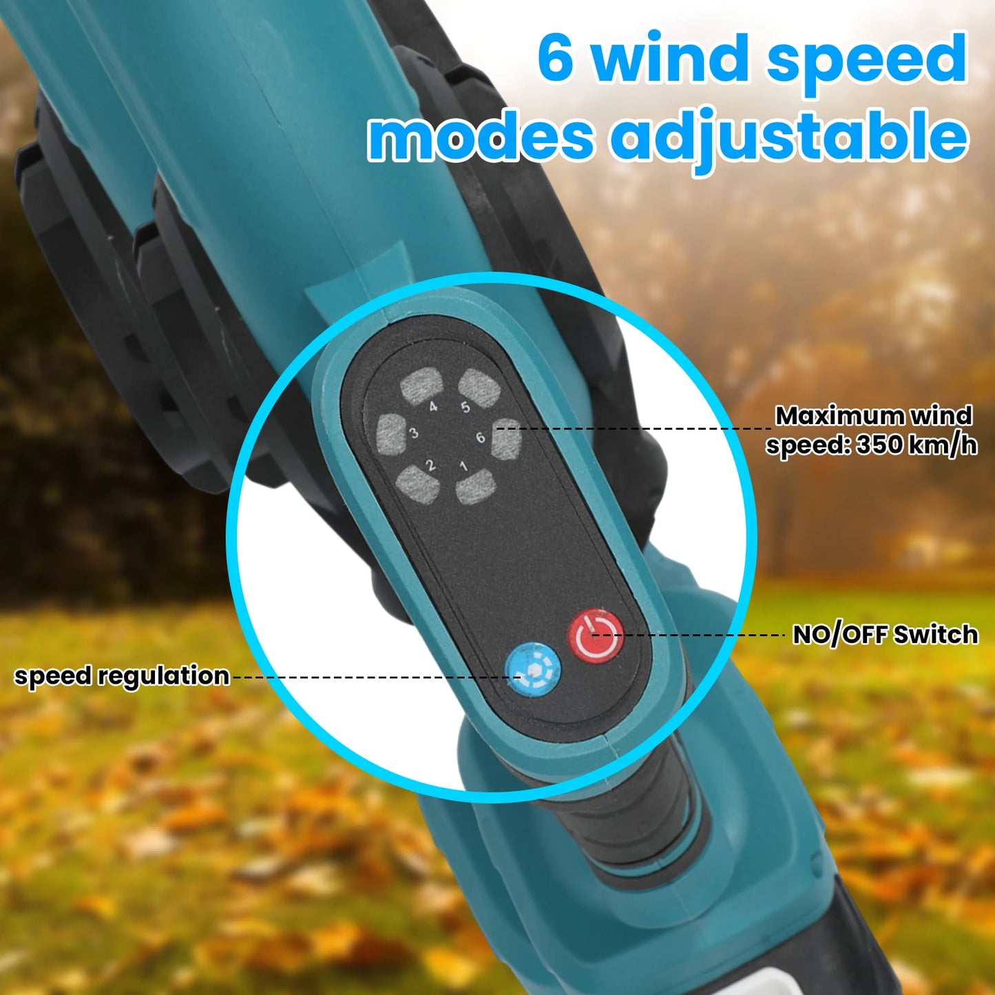 21V Cordless Leaf Blower, 350KM/H Max Wind Speed, 3 Speeds, LED Display, Lightweight, with 2 Nozzles & Battery