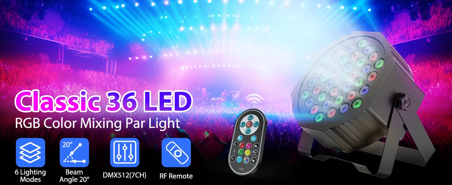 LeLeght 4 Pcs Par Light 36 RGB LED Stage Light Party Light DMX512 With Remote Control For DJ Party Show Halloween Christmas