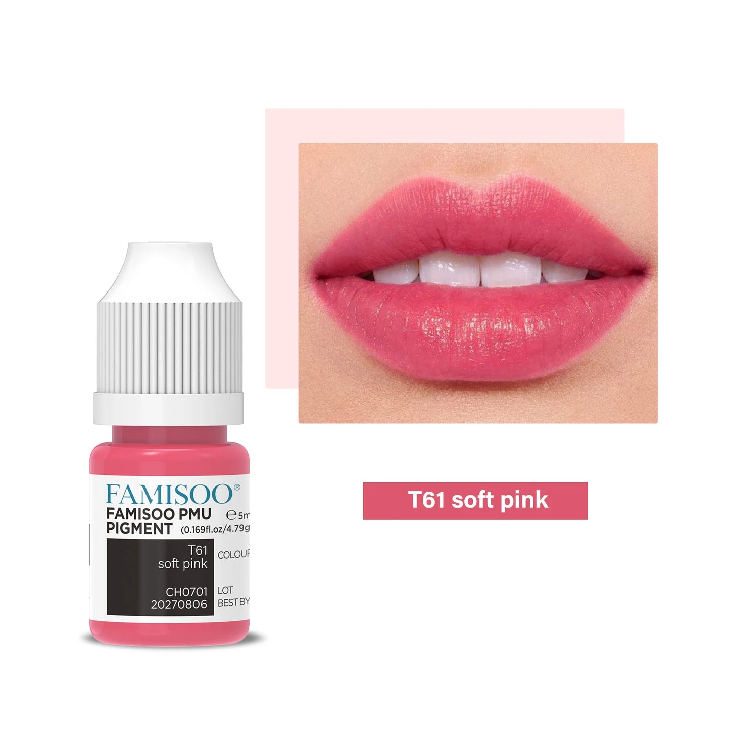 15ML FAMISOO Henna Lip Tattoo Ink Professional Permanent Makeup Pigment Rose Pink Lips Pigments Micropigmentation Tattoo Supplie