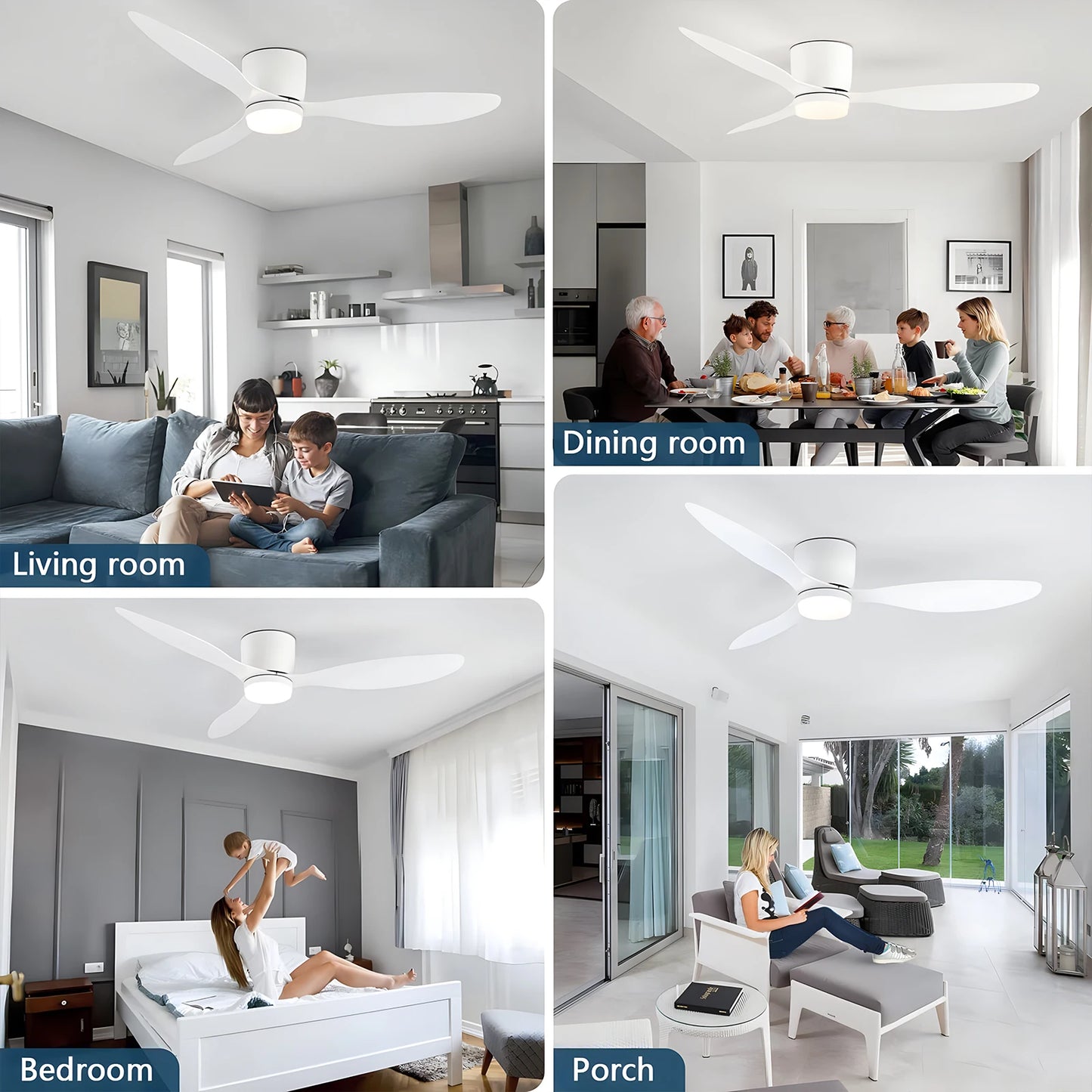 52 Inch Modern DC Ceiling Fan with Light And Remote Control for Living Room Dining Room Bedroom Powerful Airflow Electric fans