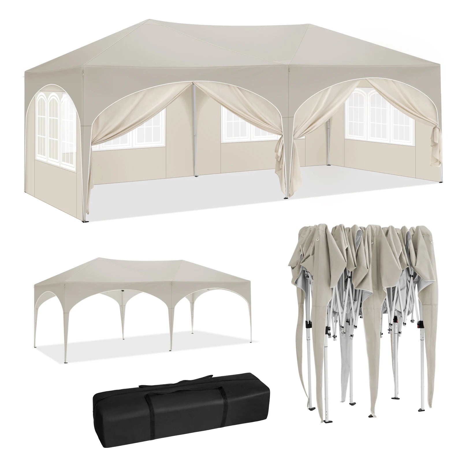 WOLTU Adjustable 3x6m Folding Pavilion Gazebo with 6 Sidewalls Waterproof UV Protection Party Tent with Carry Bag for Picnic
