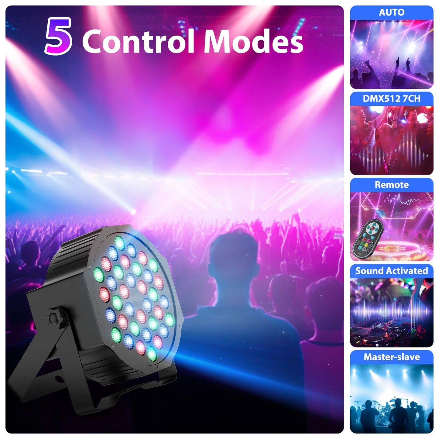 LeLeght 4 Pcs Par Light 36 RGB LED Stage Light Party Light DMX512 With Remote Control For DJ Party Show Halloween Christmas
