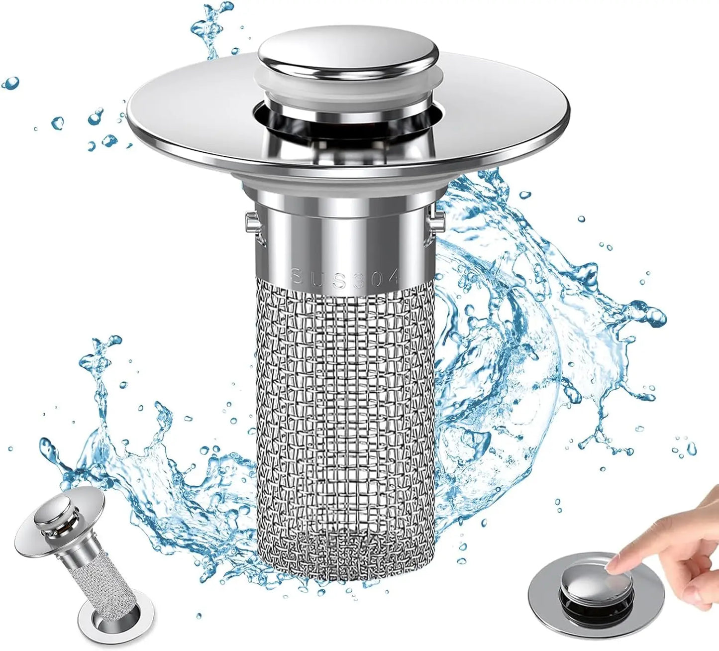 Bathroom Sink Drain Strainer - Pop-Up Filter with Removable Stainless Steel Hair Catcher & Drain Stopper for US Sink Replacement