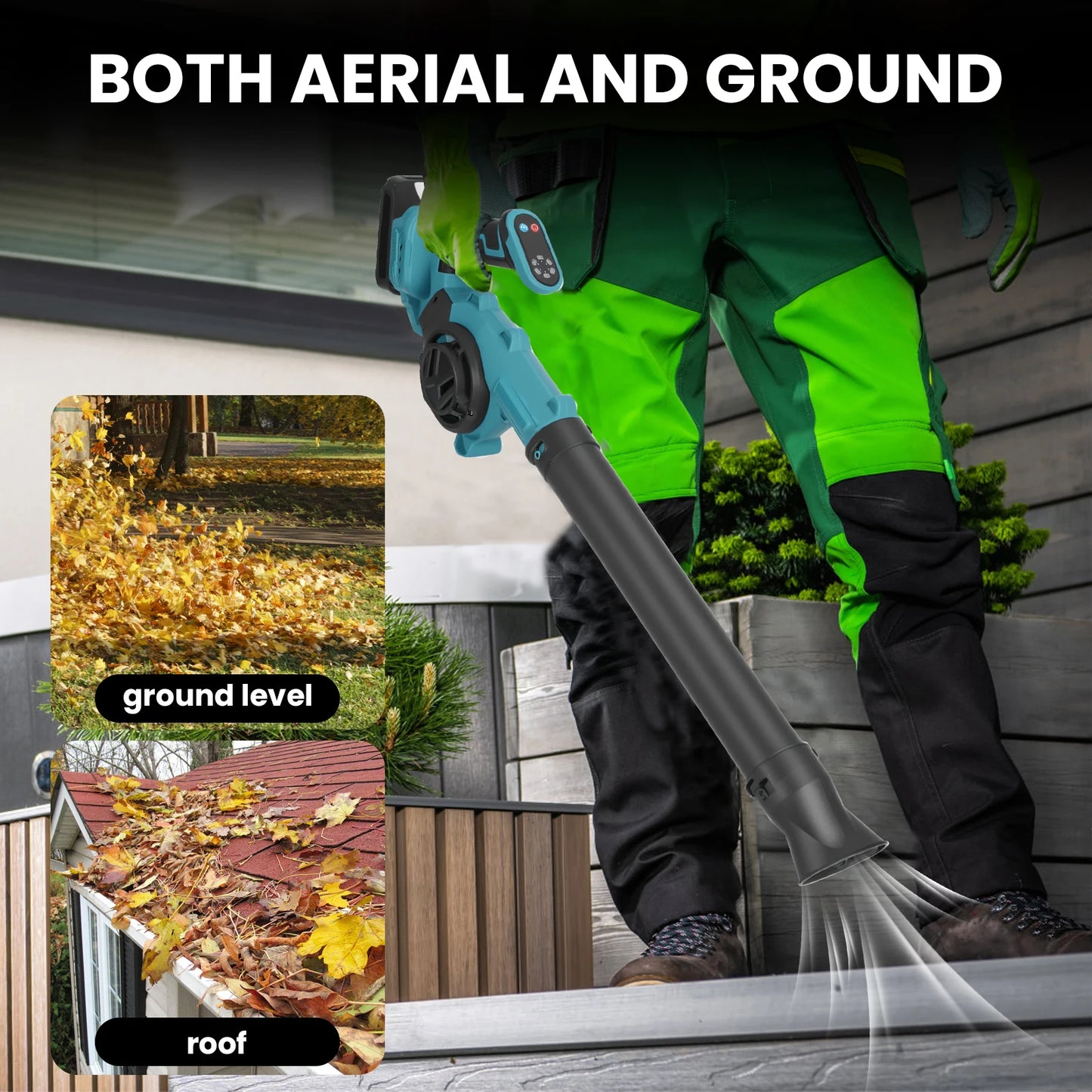 21V Cordless Leaf Blower, 350KM/H Max Wind Speed, 3 Speeds, LED Display, Lightweight, with 2 Nozzles & Battery