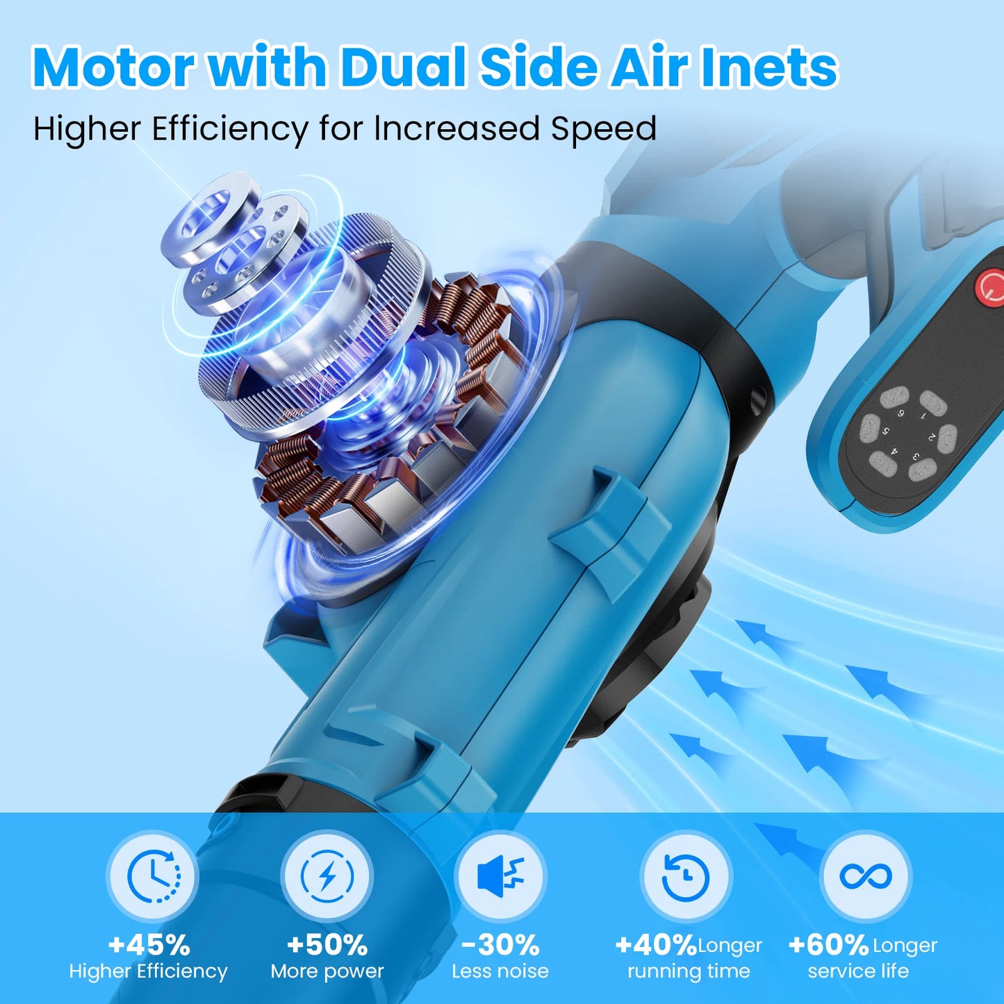 21V Cordless Leaf Blower, 350KM/H Max Wind Speed, 3 Speeds, LED Display, Lightweight, with 2 Nozzles & Battery