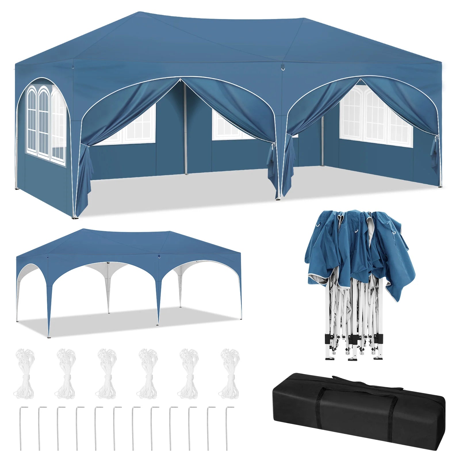 WOLTU Adjustable 3x6m Folding Pavilion Gazebo with 6 Sidewalls Waterproof UV Protection Party Tent with Carry Bag for Picnic