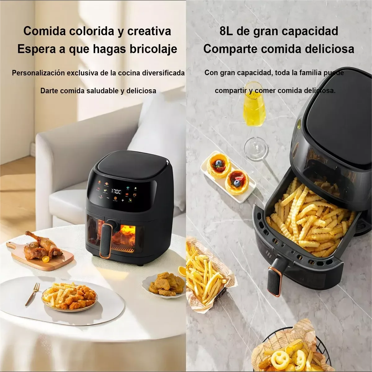 1400W 8L Air Fryer Without Oil Household Programmable Smart LED Touch AirFryer Thermal Cycle Oven Cooker French Fries Chicken