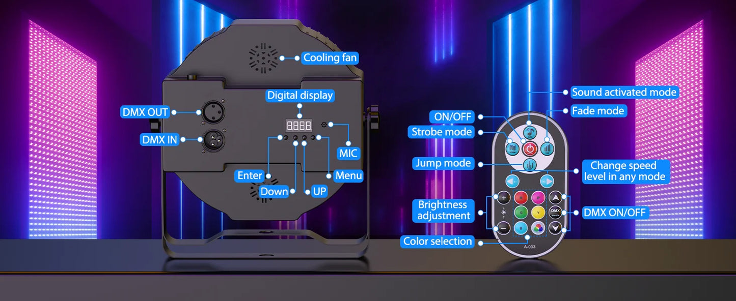 LeLeght 4 Pcs Par Light 36 RGB LED Stage Light Party Light DMX512 With Remote Control For DJ Party Show Halloween Christmas