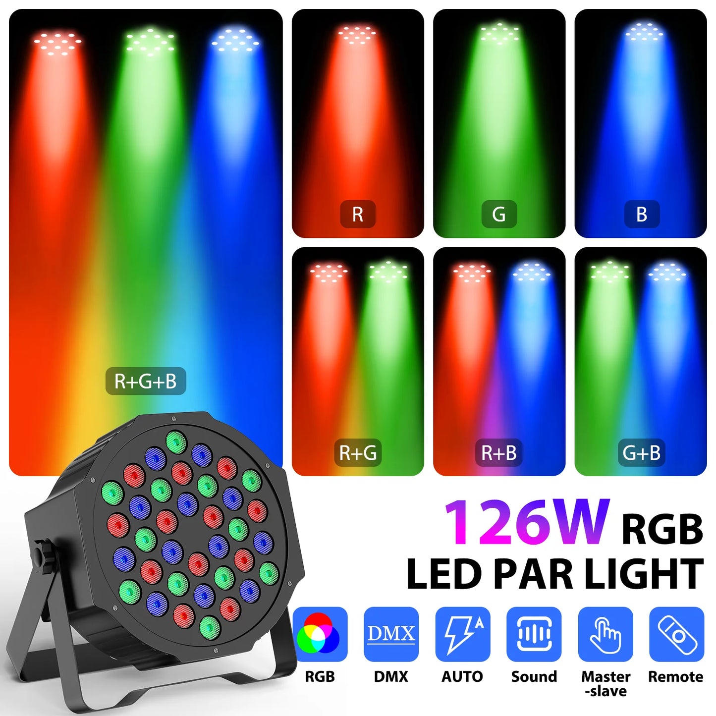 LeLeght 4 Pcs Par Light 36 RGB LED Stage Light Party Light DMX512 With Remote Control For DJ Party Show Halloween Christmas